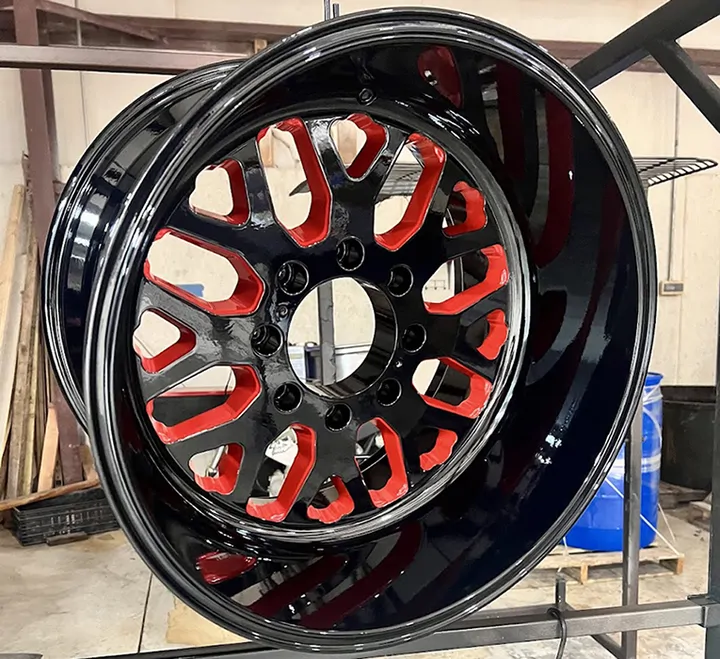 Gloss black wheel with red spoke accents