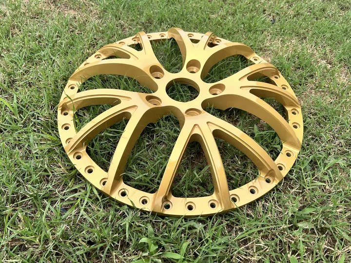 Gold wheel face drying on the grass